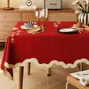 Mantel de Boda Impermeable Anti-quemaduras Sin Lavar Tapete para Mesa de Comedor Compromiso Recién Casados Rojo Festivo Mantel para Mesa de Café Encaje Forma Irregular Mantel