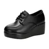 Zapatos de tacón de cuña de corte profundo para mujer, punta redonda, con cordones, suela gruesa, cómodos, suela blanda, tacones altos, para madres, Novedad Otoño 2026