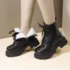 Botas de tornozelo femininas, nova coleção outono/inverno 2026, design justo, estilo britânico, zíper lateral, forradas com fleece para aquecimento, botas de algodão com sola grossa, botas Martin