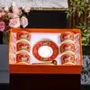 Juego de Tazas de Café de Cerámica de Lujo Ligero, Juego para el Té de la Tarde Estilo Británico para el Hogar, Juego de Regalo de Taza y Platillo Naranja de Alta Estética, Transfronterizo