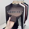 Camiseta Básica de Mousse Cachemir con Cuello Alto Pequeño para Mujer, Capa Interior Cálida para Otoño e Invierno, Corte Ajustado, Color Sólido, Cepillado, Versátil Top de Manga Larga