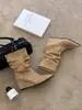 Botas Melard con punta y diseño plisado, botas cortas de moda para mujer otoño e invierno, elegantes, adelgazantes, con tacón de cuña
