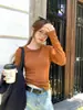KITTIN Camiseta Básica Suave y Amigable con la Piel Elástica de Cuello Redondo y Manga Larga para Mujer, Corte Ajustado, Camiseta Base Adelgazante para Principios de Otoño