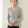 Nuevo cárdigan de punto de cachemira con cuello en V para mujer, para otoño e invierno, de canalé grueso, manga larga, suéter corto simple y versátil