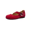 Cómodos zapatos Mary Jane de punta redonda con aumento interno de altura, nuevo diseño versátil para todas las estaciones, corte bajo con una sola tira, hechos de gamuza de oveja, disponibles en tallas grandes