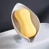 Sujetador de Jabón Creativo con Forma de Hoja para Baño Sin Taladro Doble Capa Caja de Jabón Estante para Baño Drenaje Jabonera de Lavandería Estante de Almacenamiento