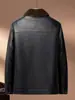 Jaqueta de couro masculina de inverno com forro de fleece, espessa, quente e adequada para homens de meia-idade e idosos, um casaco combinado de couro e pele, uma jaqueta de couro para pais