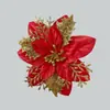 Venta Caliente Transfronteriza Polvo Dorado Hojas de Pino de Cinco Puntas Flores Decorativas Navideñas Cabezas de Flores Artificiales Decoración de Árbol de Navidad Accesorios para Guirnaldas