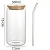 Copo de Bambu para Copo de Coca-Cola 16oz Transfronteiriço da Amazon Tampa de Bambu Copo de Vidro Borossilicato Tubo de Sucção Transparente de Alto Valor de Cor Copo de Água Logotipo Impresso