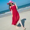 2026 Nuevo Estilo Vestido de Playa Rojo Vacaciones junto al Mar Vestido Sexy con Tirantes Espalda Descubierta Tailandia Bali Vestido Largo Verano