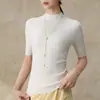 Suéter de punto para mujer con patrón de espiga, cuello semialto, manga media, texturizado, corte ajustado, sencillo, adecuado para ir al trabajo, agradable al tacto y elegante