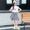 Saia de Menina Verão Moda Coreana Infantil Grande Frito Rua Xadrez Irregular Conjunto de Saia Doce Legal Moda Infantil para Meninas