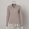 Suéter de Tricô Gola Polo Transfronteiriço Estilo Europeu e Americano Outono e Inverno 2025 Elegante para o Trabalho Slim Suéter de Tricô Canelado para Mulheres