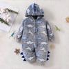 Estación Independiente Transfronteriza para Bebés y Niños Pequeños, Niños Bebé, con Capucha para Otoño e Invierno, Lindo Dinosaurio, Caliente, Mameluco, Ropa para Gatear al Aire Libre