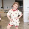 Ropa de casa de manga corta europea y americana transfronteriza para niños, Pijamas para niños, Nuevo estilo de verano, Conjunto de ropa de seda helada para cuatro estaciones para aire acondicionado