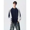 Sudadera con capucha de bloques de color retro estilo americano para hombre, nuevo diseño de otoño, versátil y moderna, top casual oversized