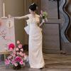 Top de tubo Ligero Vestido de novia Satén Aspecto adelgazante Fotografía de viajes Gasa Bata Vestido Novia Compromiso Vestido para brindis Vestido de noche