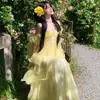 Vestido único y hermoso de estilo francés con una sensación fotogénica y atmosférica, que presenta volantes tridimensionales, brillo texturizado y un vestido de vacaciones de cuento de hadas para mujer