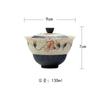 Gaiwan de Cerâmica Caramelizado Estilo Antigo com Camélias Pintadas à Mão Conjunto de Chá Kung Fu para Uso Doméstico, Xícara de Chá que Não Queima as Mãos