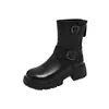 2026 Nuevas Botas de Montar de Cuero Suave para Mamá, Suela Suave, Punta Redonda, Antideslizantes, Cómodas, Tacón Medio Grueso, Cierre de Cremallera Trasera, para Primavera y Otoño