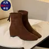 Botas Altas Plisadas Meilade Color Lavado Retro de Nicho Moda Femenina Otoño Nuevas Botas Cortas Estilo Occidental Botas Botas Cortas
