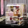 Caixa de Armazenamento de Cosméticos para Mesa, Organizador de Produtos de Skincare Doméstico, Suporte de Armazenamento, Caixa Acrílica à Prova de Poeira para Toucador
