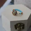 Nuevo Estilo Chino Retro Color Contrastante Estilo Literario Lujo Ligero Ágata Turquesa Perla de Agua Dulce Natural Anillo Elástico Venta al por Mayor para Mujeres