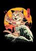 Pintura en Lienzo de Gato Samurái Japonés de Dibujos Animados Póster Arte de Pared Sala de Estar Pintura Decorativa Moderna