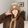 Gorro de Punto con Orejas de Oso Lindo Otoño Invierno Estilo Nuevo Circunferencia de Cabeza Grande Cálido Cortavientos Engrosado Para Adelgazar la Cara Protección de Orejas Gorro