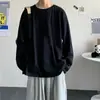 Camiseta Masculina de Manga Longa Estilo Hong Kong Ins Primavera Estilo Coreano Marca da Moda Solta Moda de Casal Cor Sólida Versátil Camiseta Básica