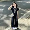 Conjunto de Verano Dopamina para Estudiante de Secundaria Femenina Moda Cuello Marinero Manga Corta + Pantalones Casuales Finos Versátiles Conjunto de Dos Piezas