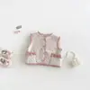 Suéter Bordado Dianxi para Bebé Chaleco de Peluche Floral para Niña Conjunto de Tres Piezas de Jeans Engrosados con Forro Polar de Invierno