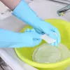 Guantes Sanhan para lavar platos Limpieza de cocina Guantes para el hogar Impermeables Duraderos Forrados de felpa Gruesos Guantes para lavar ropa Alargados