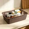 Caja de almacenamiento tipo mimbre, cesta de mimbre para almacenar artículos varios de cocina y baño, cesta de mimbre de escritorio multifuncional apilable