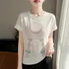 Camiseta de Manga Corta Estampada Estilo Coreano para Mujer, Verano Fina y Transpirable Nuevo Estilo 2026 Cuello Redondo Holgada y Versátil Camiseta Superior Elegante