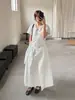Vestido TG Minimalista Relaxado com Decote V e Amarração Cruzada Verão 2026 Novo Slimming Algodão Puro Longo 26747