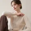 Cardigã de cashmere com gola redonda e blocos de cor, estilo Old Money, imitando duas peças, suéter de tricô feminino de corte solto, pulôver para outono/inverno