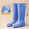 Botas de Chuva de Cano Alto Femininas Estilo Coreano para Uso Externo em Todas as Estações de Plástico PVC Botas de Chuva de Peça Única de Silicone Botas de Chuva Impermeáveis