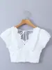 Moda Feminina Europeia e Americana Transfronteiriça Outono 2025 Novo Top Jacquard 3D com Zíper nas Costas e Mangas Bufantes Decote V