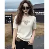 Camiseta de Punto para Mujer, Manga Corta, Cuello Redondo, Bordada, Bloque de Color, Artículo Caliente de Verano 2026, Jersey Casual Versátil para Mujer