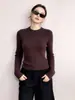 Suéter Gola Redonda Milad Marrom para Mulheres, Outono e Inverno Macio Versátil Slim Fit Suéter de Malha Camisa Base Manga Longa