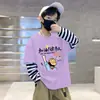 Algodão Puro Roupa de Outono 2026 Novo Estilo Menino Roupas Infantis Camiseta de Manga Longa para Meninos Estilo Primavera e Outono Camisa Básica Casual com Desenho