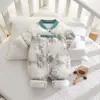 Roupas de Bebê Estilo Chinês Flor Pássaro Vermelho Outono Inverno Macacão Acolchoado Sem Ossos para Engatinhar Roupas de Algodão Macacão para Recém-Nascido