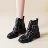 Botines Martin negros de plataforma para mujer, colección nueva de primavera/otoño 2026, estilo británico con detalles de hebilla, botines versátiles de punta cuadrada