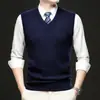 Chaleco suéter de lana pura engrosado de 6 cabos 120 hilos 100% lana Merino superfina australiana de punto fino para hombre