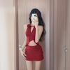 Traje de Baño de Dos Piezas Estilo Nuevo para Mujer, Cuello Halter de Flores Rojas, Top Tubo, Espalda Descubierta, Pecho Pequeño, Vacaciones en la Playa, Traje de Baño para Aguas Termales, Traje de Baño de Una Pieza Venta al por Mayor