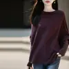 Suéter de Tricô Soltinho Estilo Morcego 100% Lã Outono Inverno com Fendas para Mulheres Gola Redonda Pulôver Suéter Capa