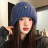 Gorro grueso estilo coreano de estrella azul tridimensional cálido para mujer, turbante de otoño e invierno, gorro de punto adelgazante para clima frío