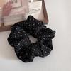 Laço de Cabelo Vintage Estilo Coreano Preto e Branco Floral Pequeno Plissado Intestino Grosso Diário Combina com Tudo Preguiçoso Rabo de Cavalo Corda de Cabelo Tendão de Couro Acessórios de Cabelo