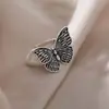 Anel de Dedo Aberto Ins Personalidade Tendência Moda Retrô Desgastado Anel Borboleta Hip Hop Elegante Exagerado Coreano Oco